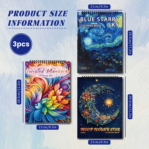 Imagen 2 del producto Juego de libros para colorear artísticos de 3 piezas, libros de dibujo curativo para aliviar el estrés para adultos, 90 diseños únicos, regalo perfecto para adultos y adolescentes