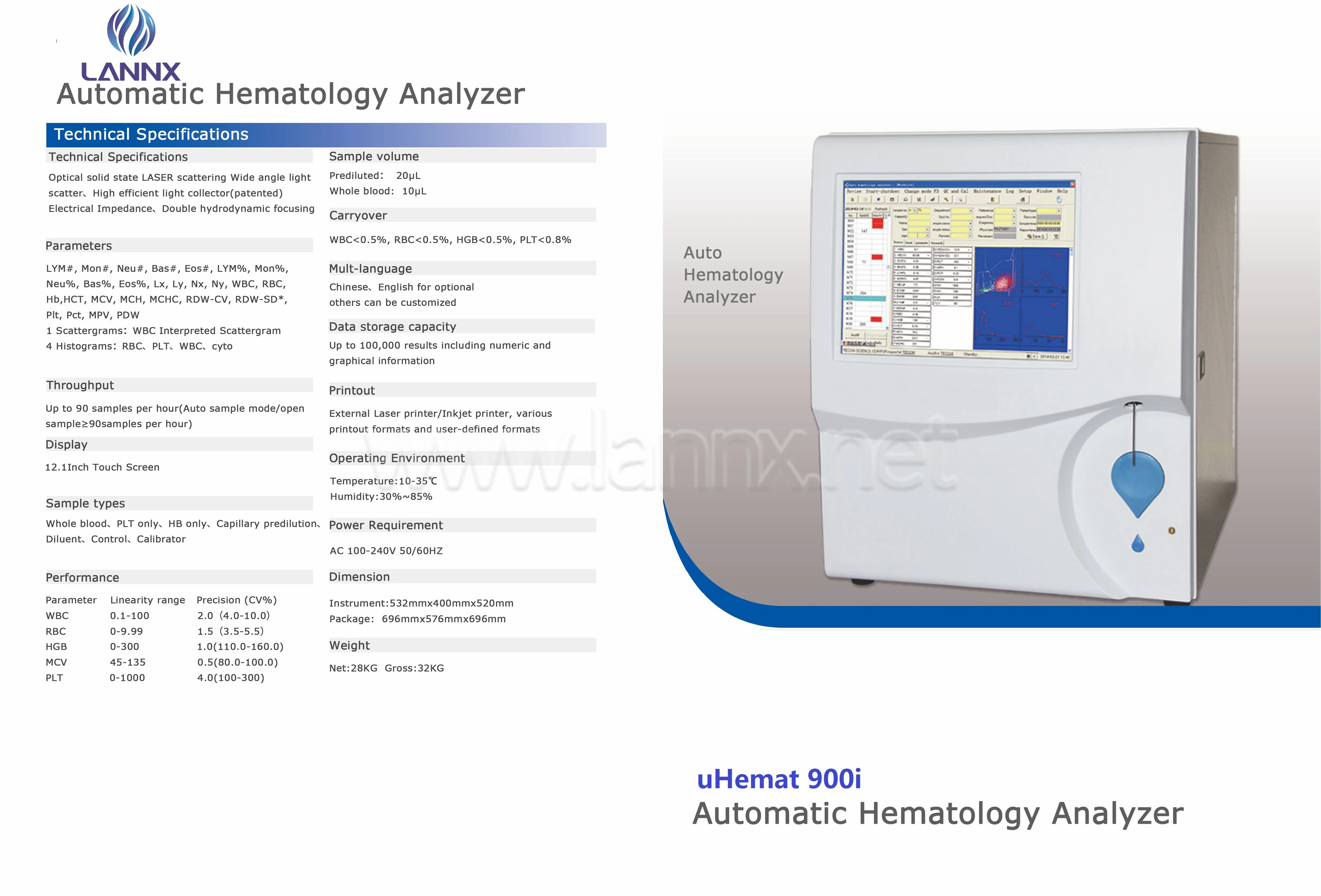 uHemat 900i Factory hot sales  Analyzer 5 Parts Differential  Fully Automatic Analyser Machine