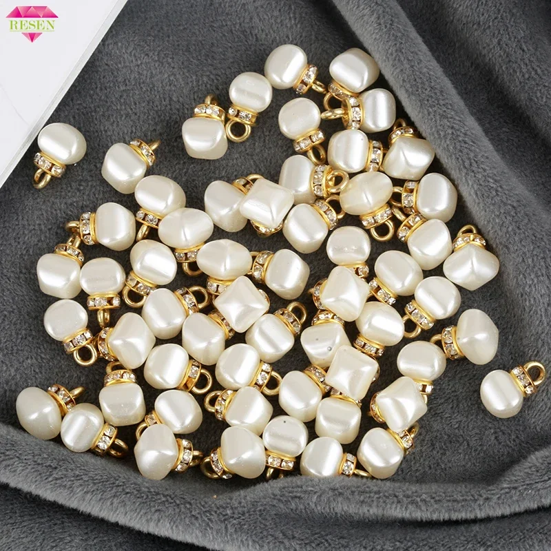 8mm New Sewing Ivory Pearl Beads Arc-Shaped Crystal Rhinestone Pearl Applique Decor Pendant Bead for Garment Jewelry Accessories