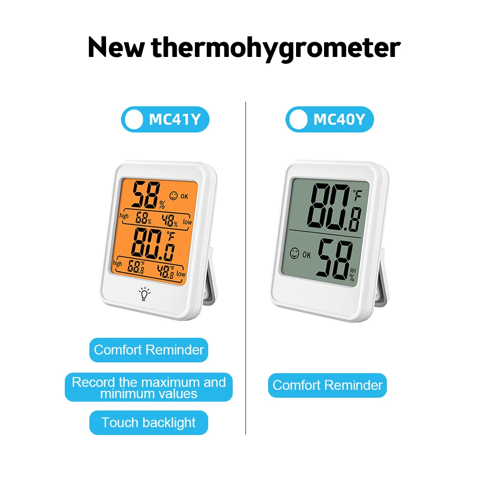 Digital Indoor Outdoor Thermometer Hygrometer Backlight Electronic Temperature Humidity Monitor Weather Station for Home