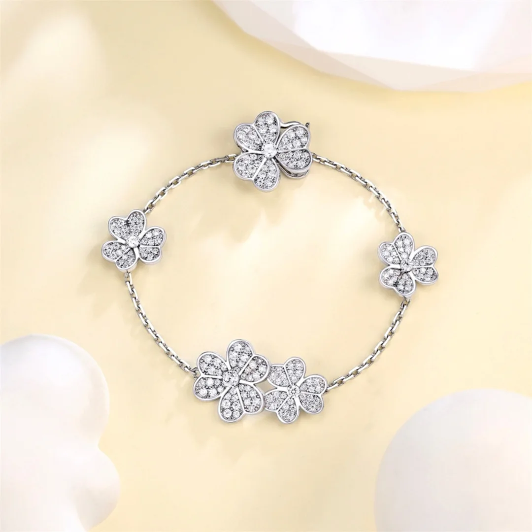 Fashion Clover Bracelet, Luxury Atmosphere 5-flower Clover Jewelry S925 Silver High-end Flat Replacement Live Stream Supply