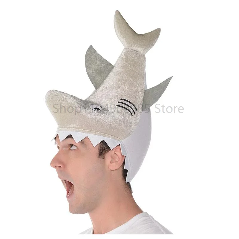 

Unisex Shark Hat Halloween Costume For Adult Funny Animal Hats Gray Biting Shark Hat For Party Carnival accessories