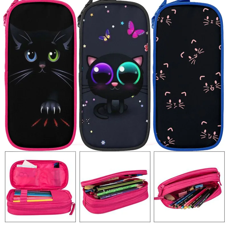 

Black Cat animal Large Capacity Pencil Case Stationery School Supplies Pouch Office Desk Storage Kids Pen Case Box