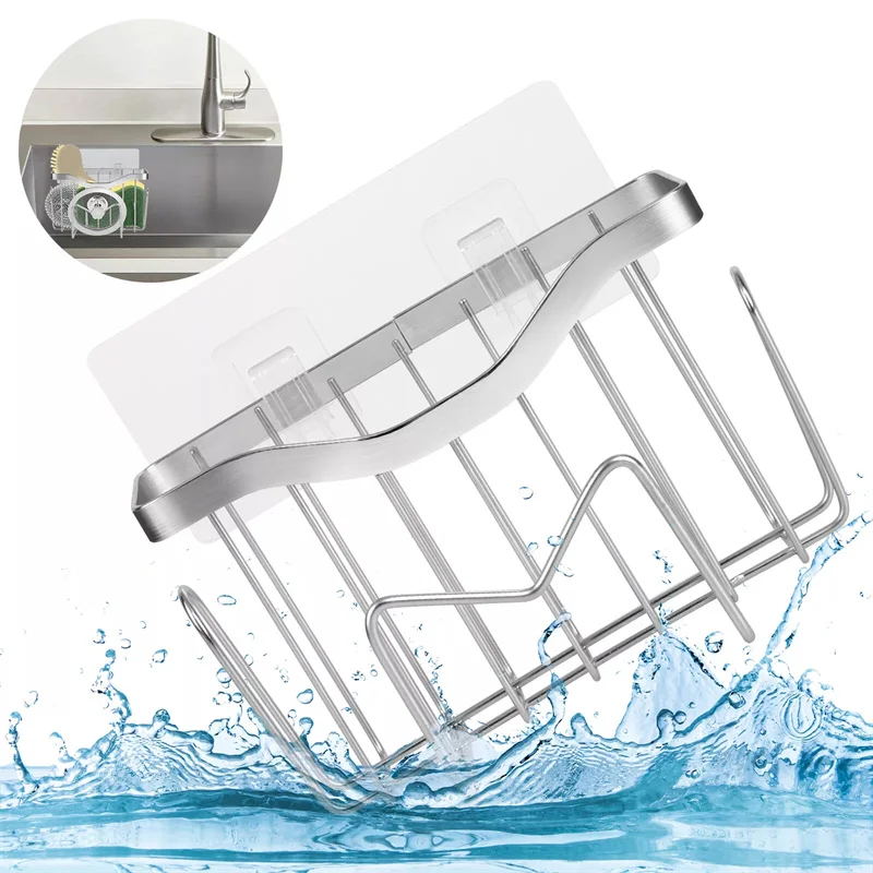 Multifunctional Portable Durable Sponge Holder Kitchen Sink Organizer Stainless Steel Sink Caddy Drainer Basket For Sponge Brush