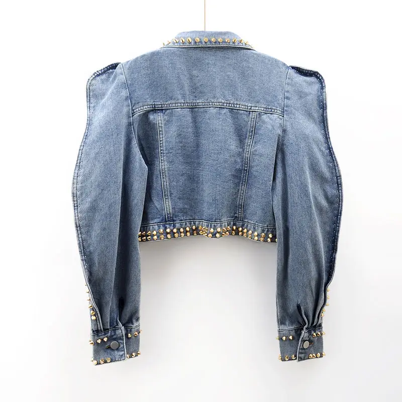 New Fashion Rive Denim Coat for Women Colorful Faux Gemstone Denim Jacket Hip Pop Streetwear Clothes Women Jackets