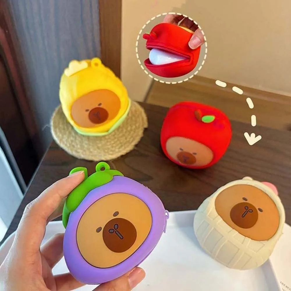 

Portable Vegetable Capybara Pouch Creative Cartoon Round Silicone Coin Purse Key Ring Mini Keychain Earphone Bag Couple
