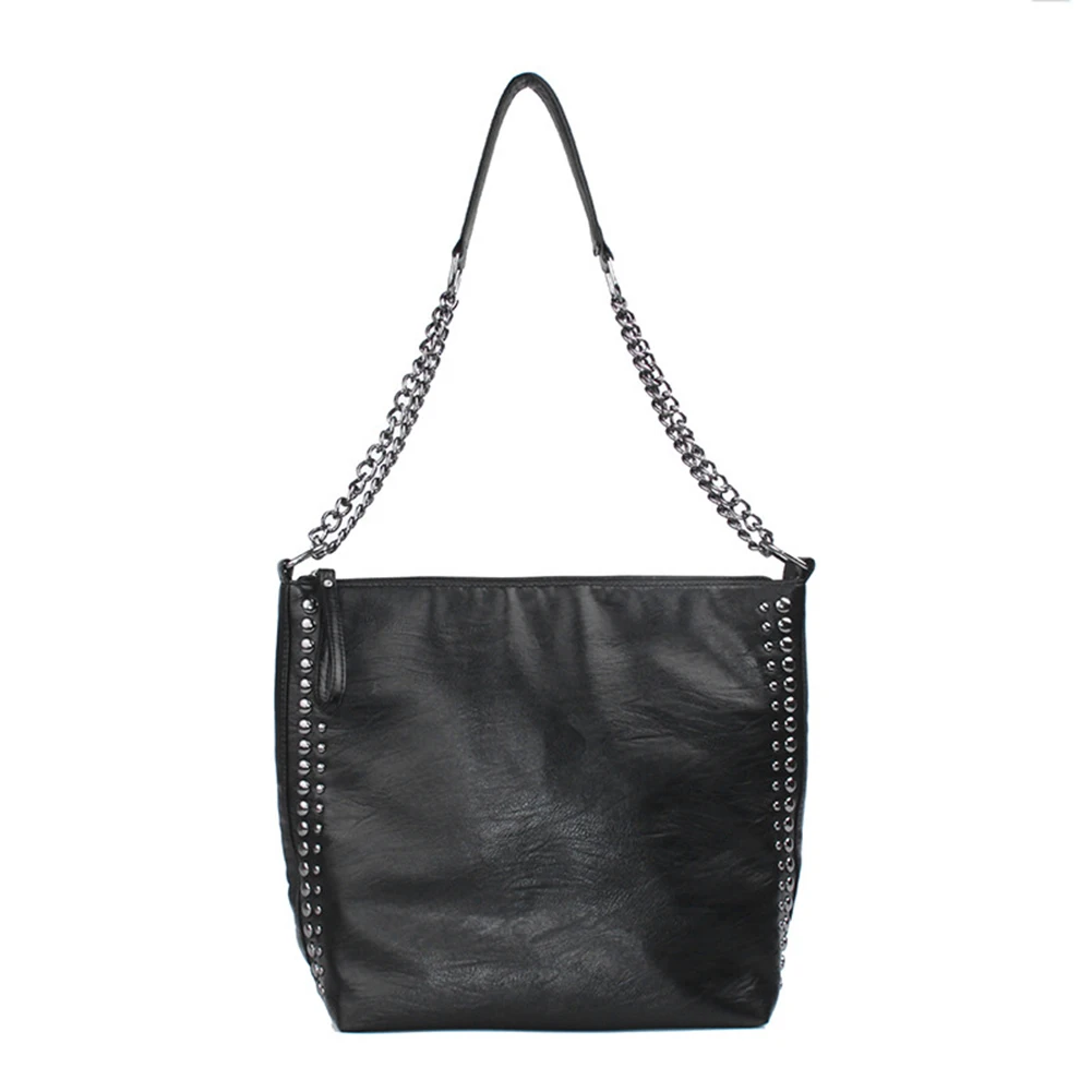 Casual Women Solid Color nit łańcuszkowa torba na ramię Faux Leather Crossbody etui Faux Leather z łańcuszkiem i nitem torba damska na ramię — zdjęcie 2