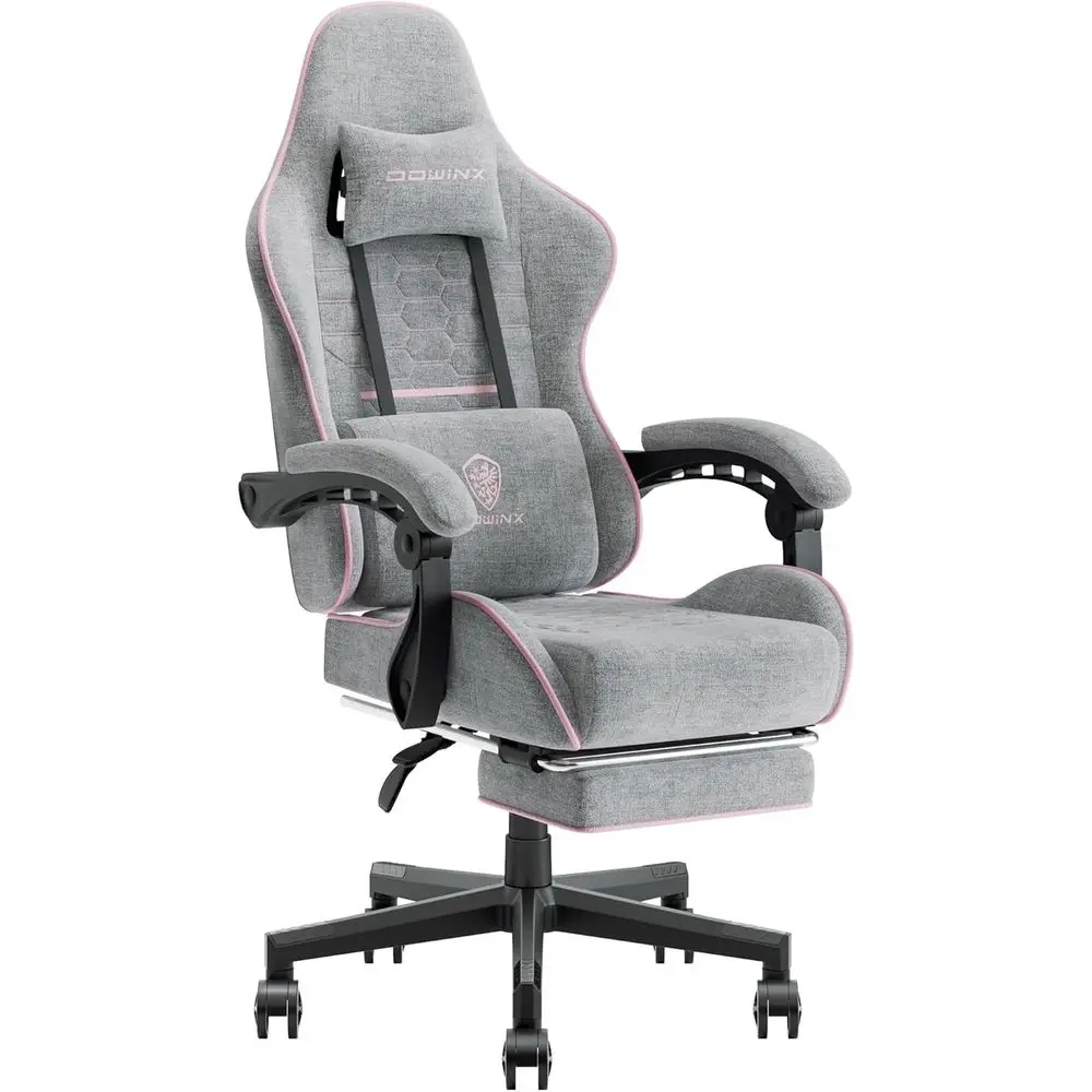 Ergonomic Massage Gaming Chair with Spring Cushion, Reclining Computer Seat, 290LBS Capacity, Pink & Grey