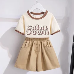 Conjunto de ropa de verano para niñas adolescentes, camisetas con letras y pantalones cortos, traje de 2 piezas, Top de manga corta, chándal