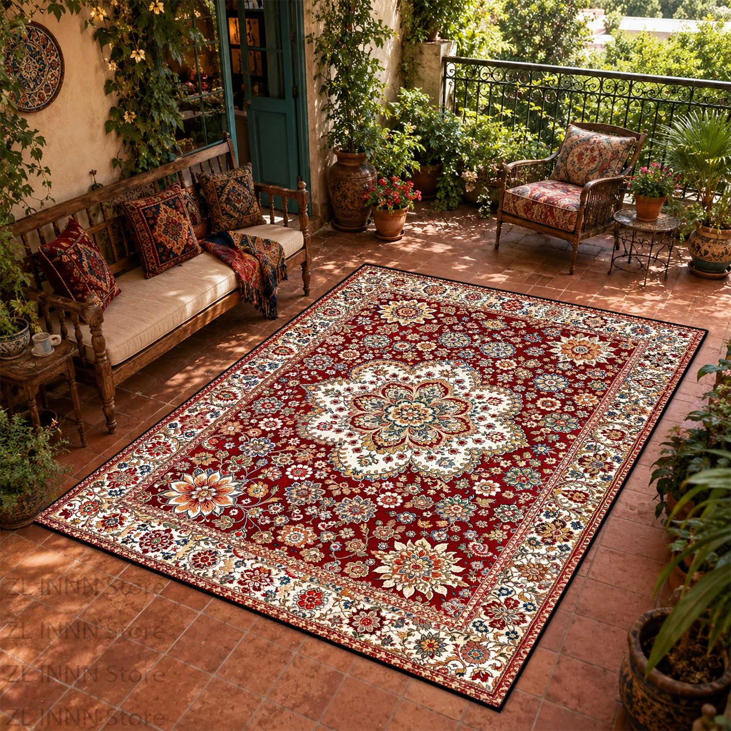 Persian Persian Style Outdoor Garden Carpet Decoration Home Living Room Bedroom Rugs Easy Clean Patio Floral Floor Mat Lounge