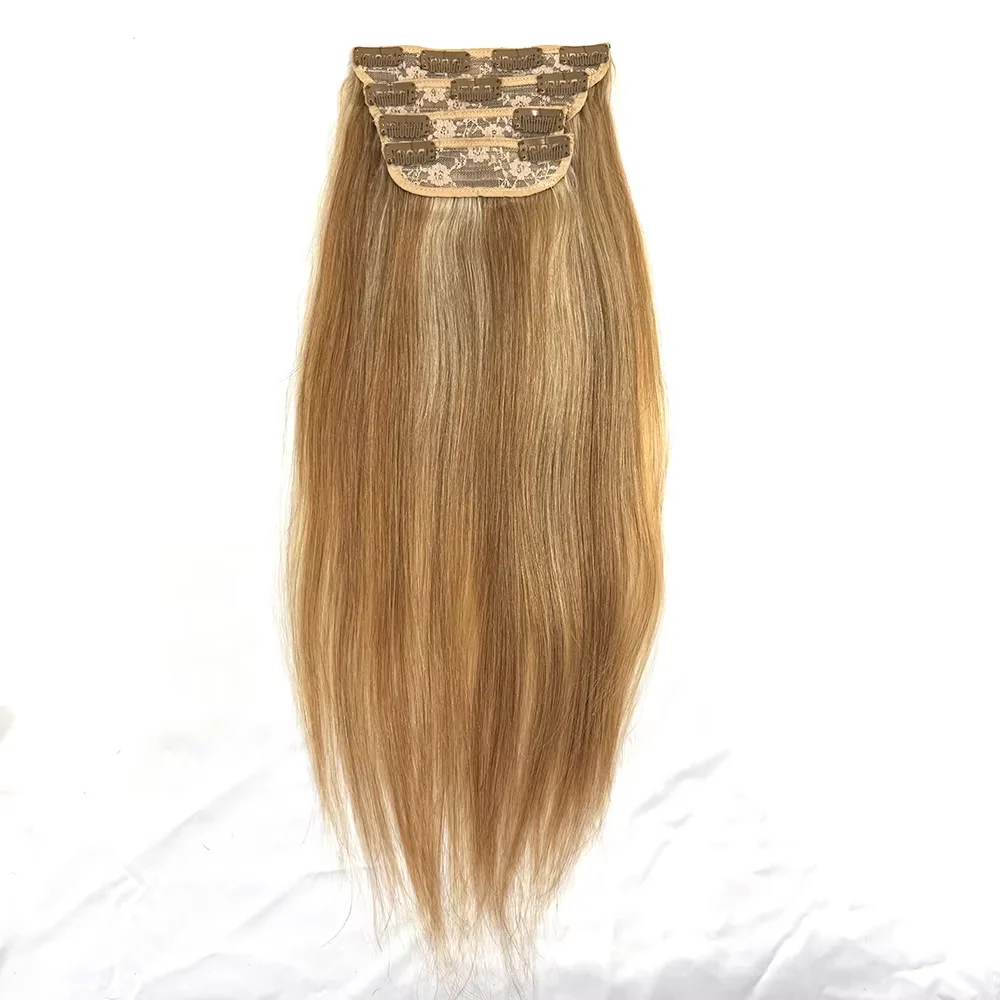 Straight Hair 100% Real Human Hair Extension, 4Pcs/Set 11 Clip for Insertion, Color 12P613 Highlights Hair Extension for Women