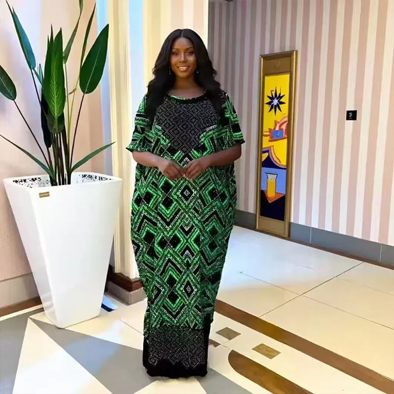 

2025 New Fashion Loose Casual Summer Breathable Middle Eastern African Print Women's Cotton Dress