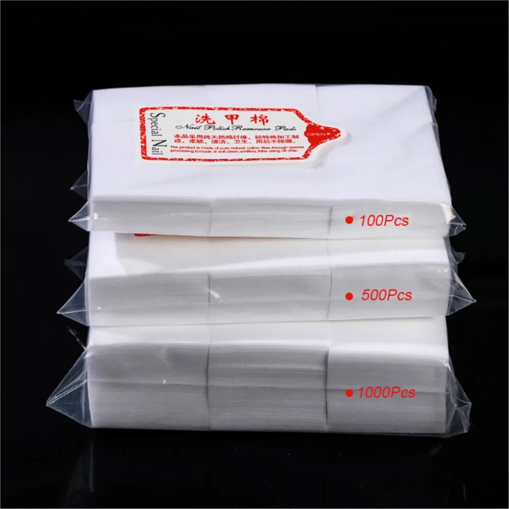 100% cotone Nail Art salviette per la rimozione tampone di carta 100/500/600/1000 pezzi senza pelucchi Gel Polish pulizia Manicure Nail Remover Cotton Wipe