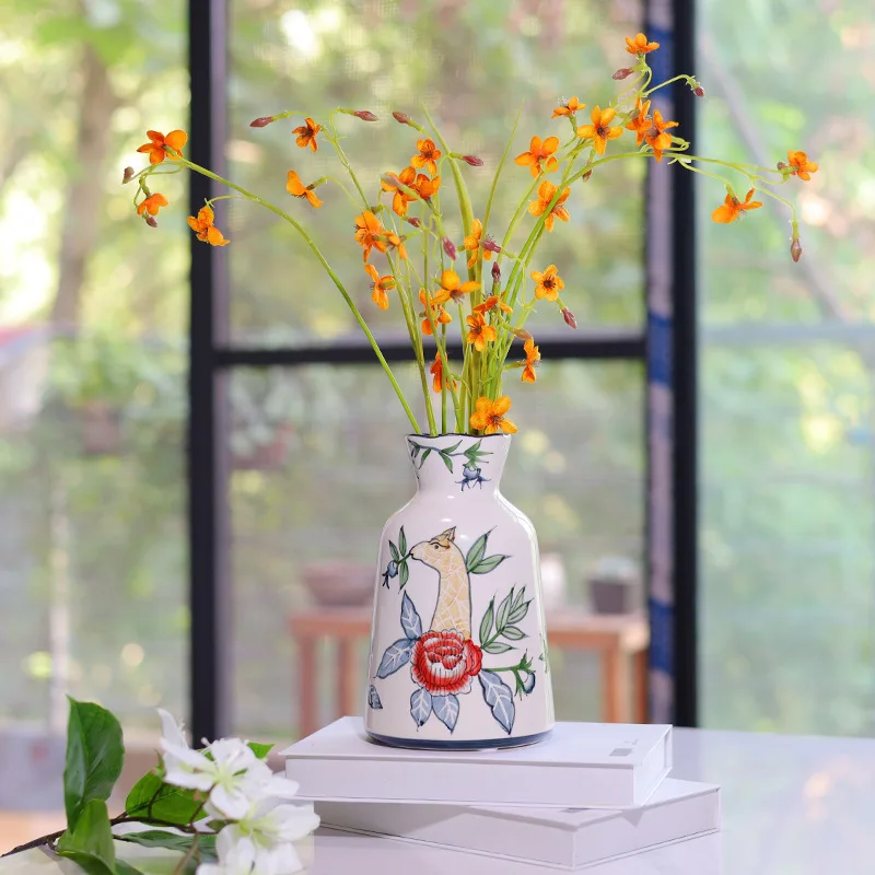LTT retro vase ceramic hand-painted flower and bird creative vase home decoration ornament
