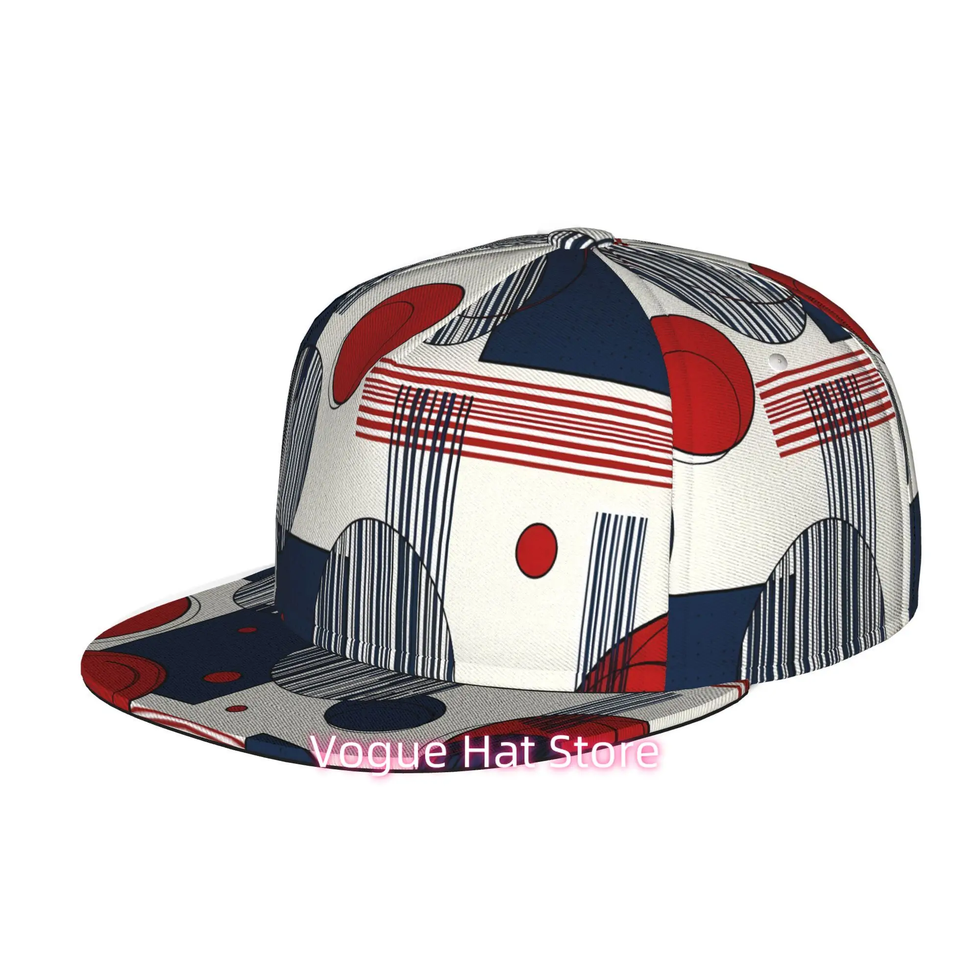 Red and Blue Circles and Stripes, Men Women Unisex Flat Brim Baseball Cap, Hip Hop Streetwear Snapback Trucker Hat for Skateboar