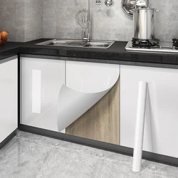 Pegatinas de pared de armarios blancos brillantes, calcomanía de decoración de muebles antiguos, autoadhesiva, a prueba de aceite de cocina, impermeable, nota adhesiva