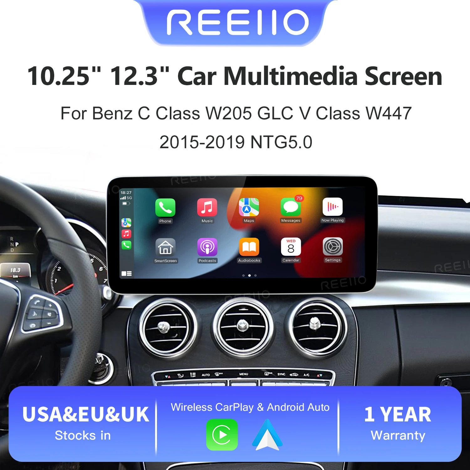 Wireless Carplay 12.3'' Touch screen Multimedia Radio Receiver for Mercedes Benz GLA CLA GLC GLK ML W205 W176 C117 linux Android