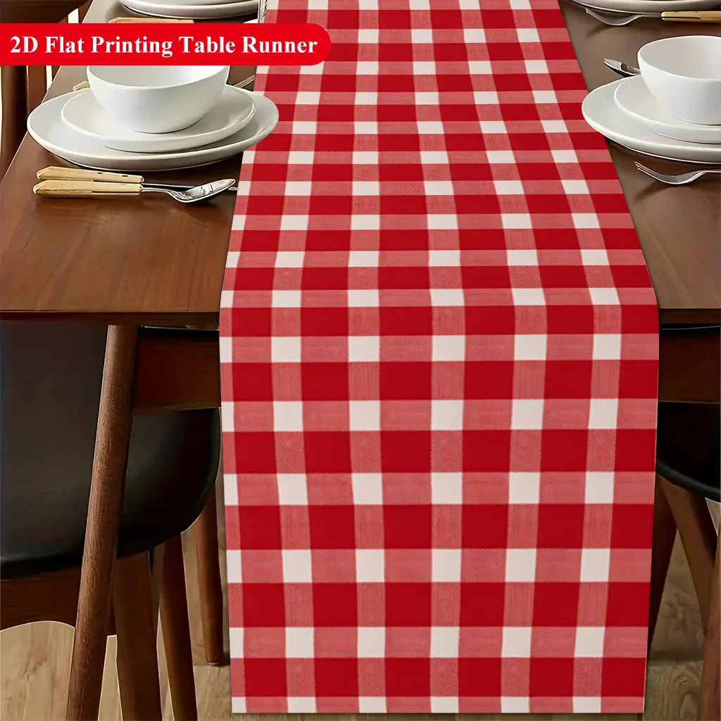 Red and white checkered table runner, suitable for dining tables, coffee tables, anniversary celebrations and home decoration