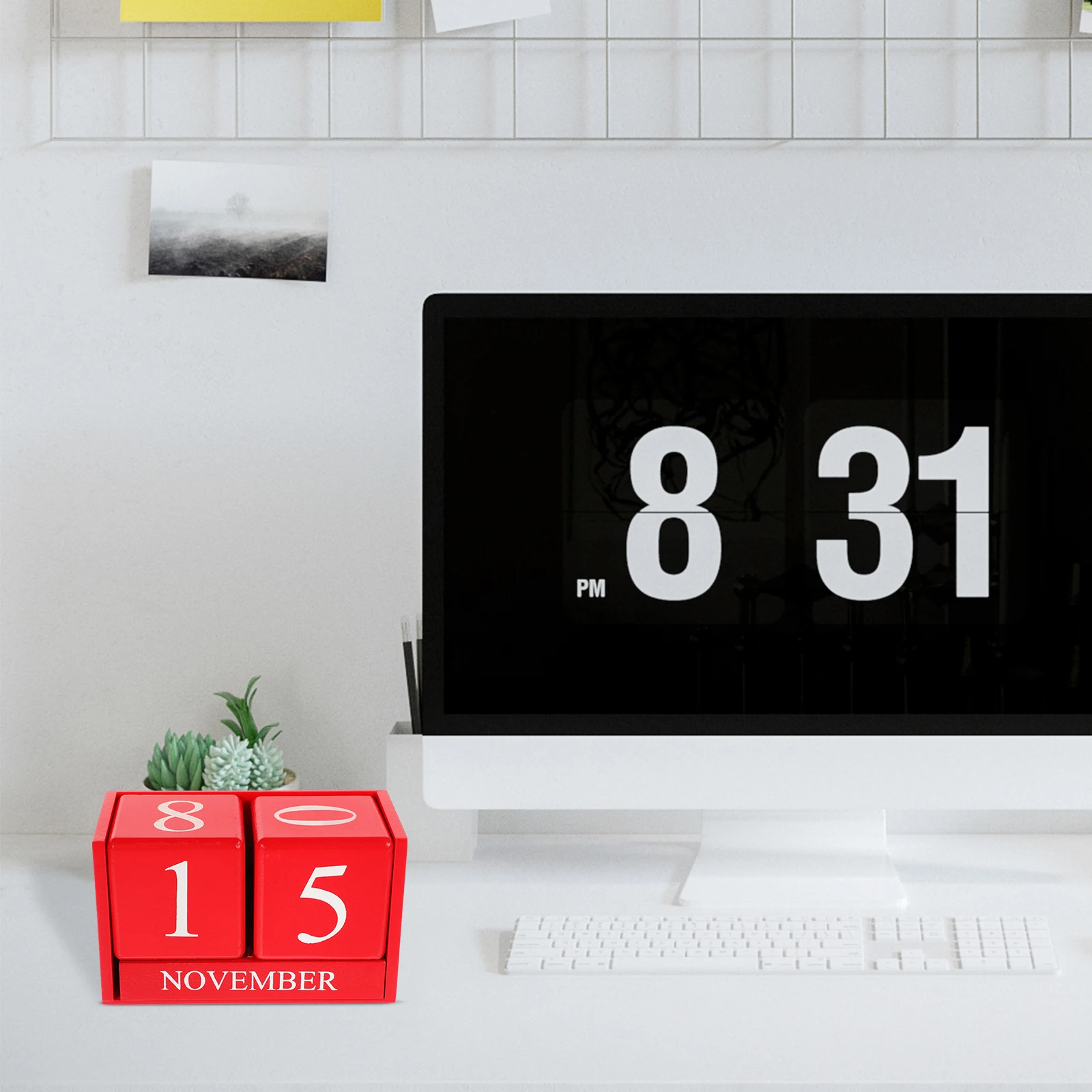 Wooden Calendar Chic Office Desk Decorations Desktop Daily Use for Home