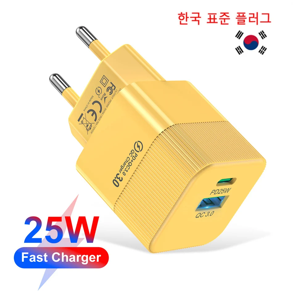 USLION KR Plug PD 25W USB C Charger Tablet Laptop Fast Charger Support Type C Quick Charger Adapter For iPhone Samsung Huawei