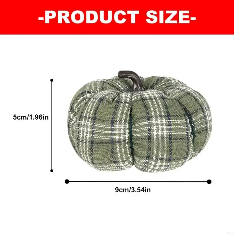 Checkered Fabric Pumpkin Decoration with Stem, Farmhouse Centerpieces Display for Home Tabletop and Retail Fall Seasonal B03E
