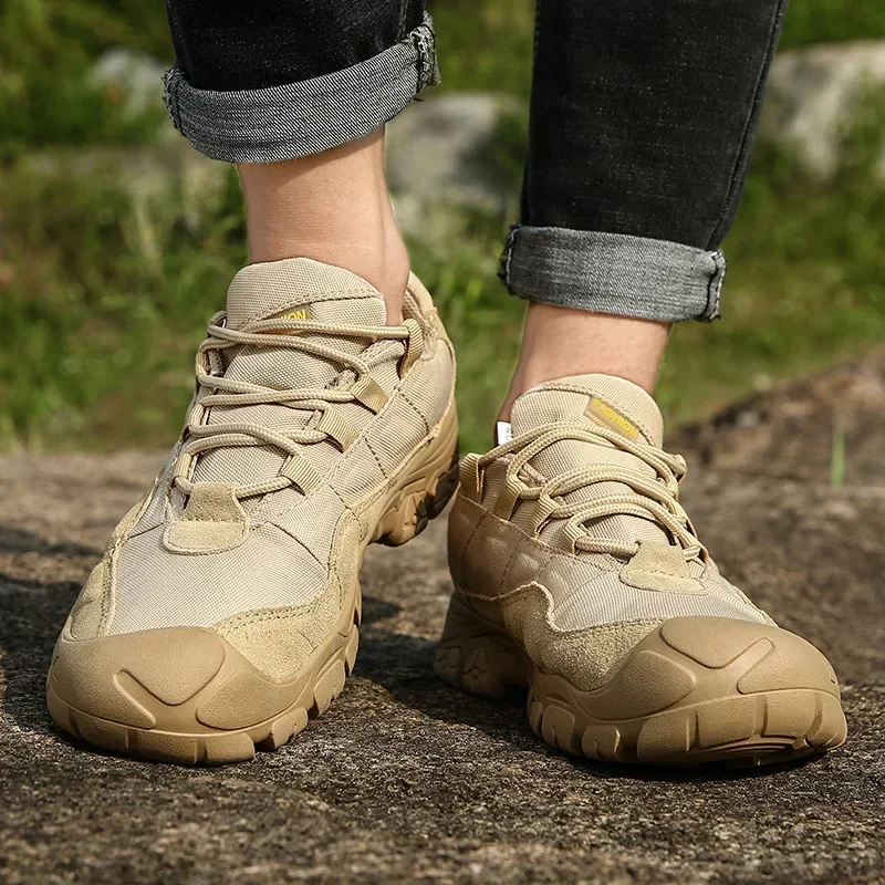 Krowa zamszowa skóra Outdoor oddychające męskie trampki buty dla mężczyzn dorosłe antypoślizgowe Casual Desert taktyczne jesienne obuwie patchworkowe