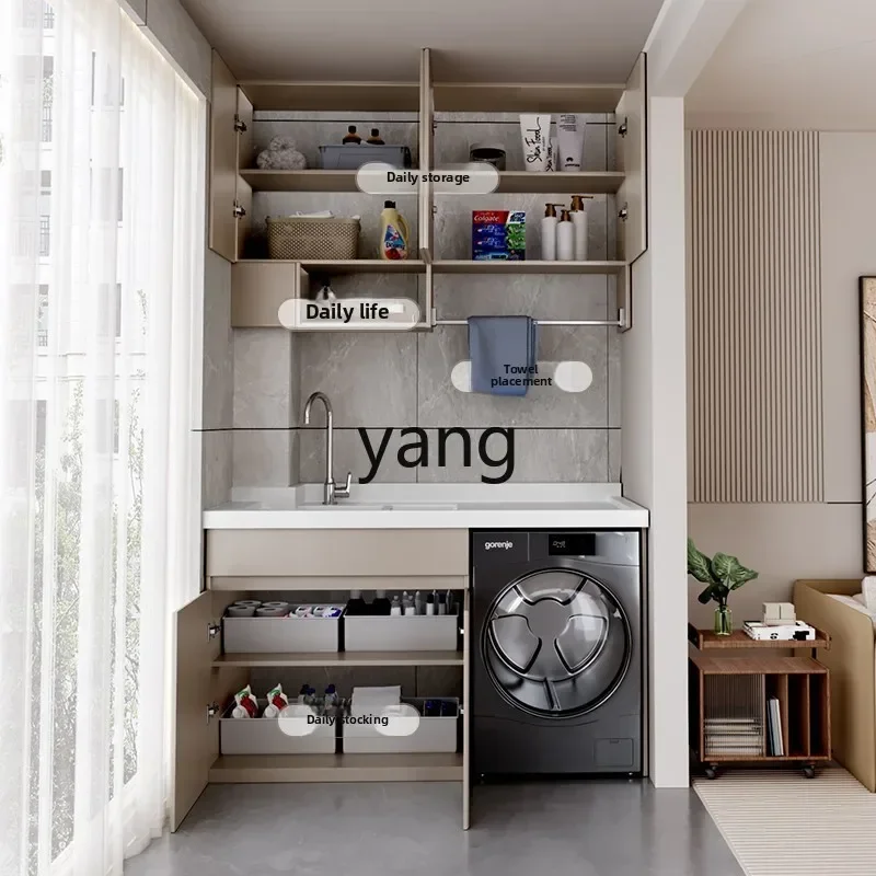 LH Honeycomb Aluminum Balcony Washing Machine Cabinet Integrated Combination with Rubbing Board Laundry Sink