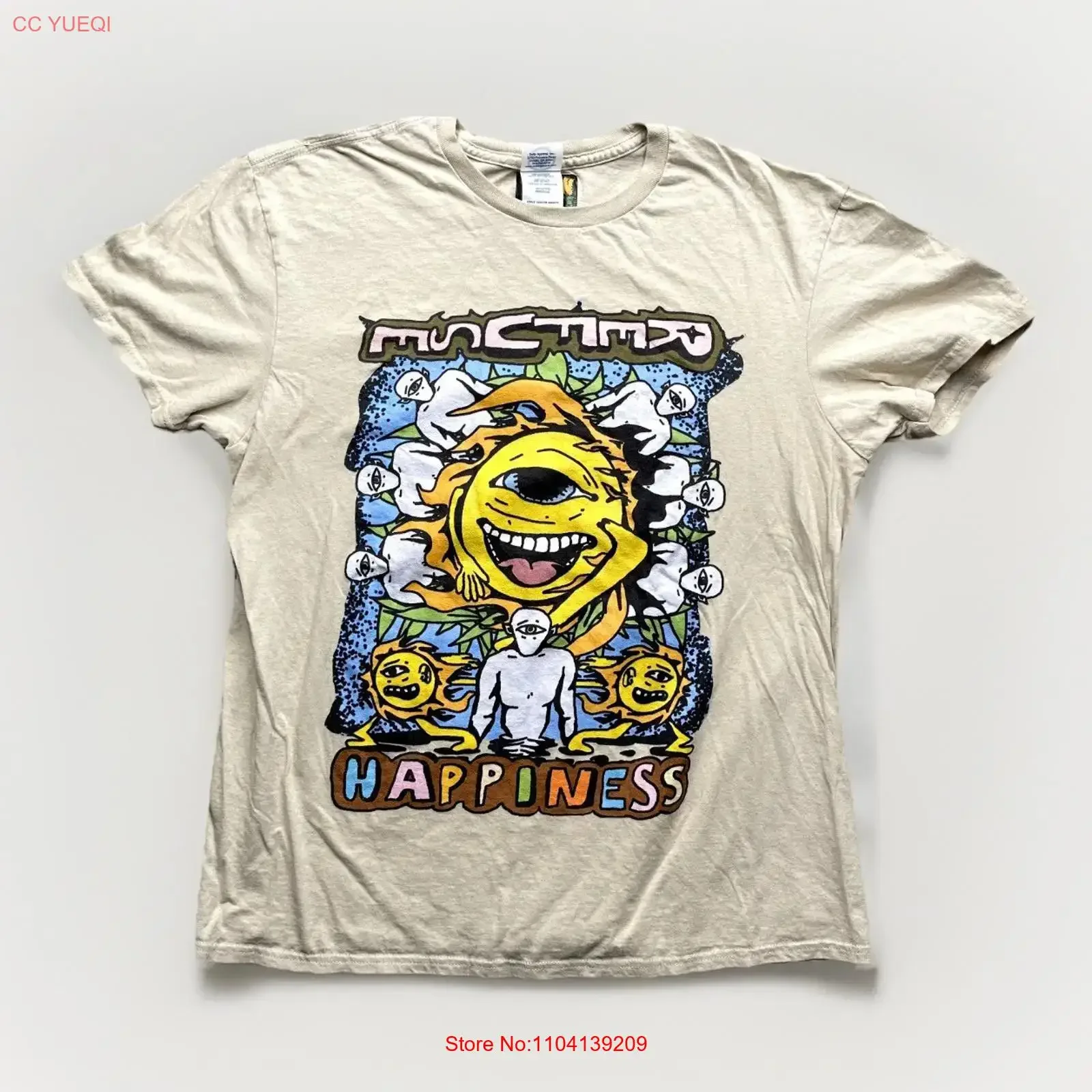 T Shirtn Hearts Shirt Large Refuse Happiness Modern Cartoon Band Abstract vintage Washed Breathable Soft streetwear graphic