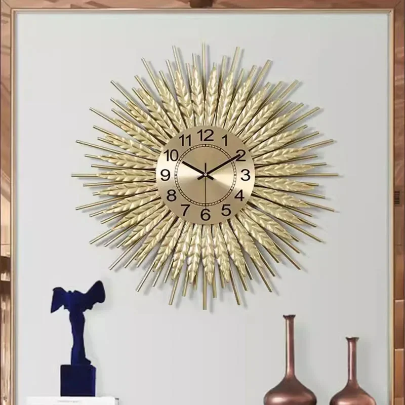 ساعة حائط حديدية أمريكية ديكور فاخر صامت لغرفة المعيشة بهو غرفة الطعام ديكور منزلي حديث فن جداري معدني أنيق