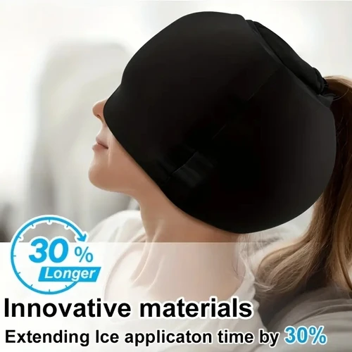 Imagen 2 del producto Gorro de hielo de 1 pieza, envoltura para la cabeza para el dolor de cabeza en migraña, gorro de Gel frío y caliente, paquete de hielo de Gel, bloqueo de luz, con Gel adicional en la parte superior