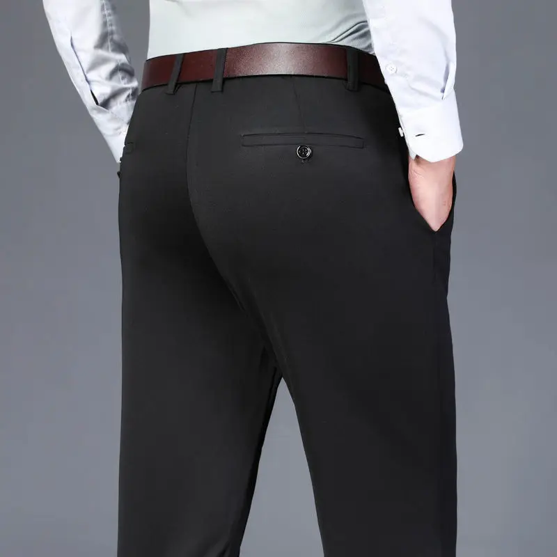 High Stretch Men's Classic Formal Pants for Mens Dress Pants High Waist Loose Suit Pants Non-Ironing Anti-Wrinkle Trousers Male