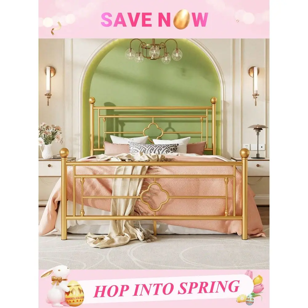 Twin Full Queen King Size Metal Platform Bed Frame With Victorian Vintage Headboard And Footboard Mattress Foundation Under Bed