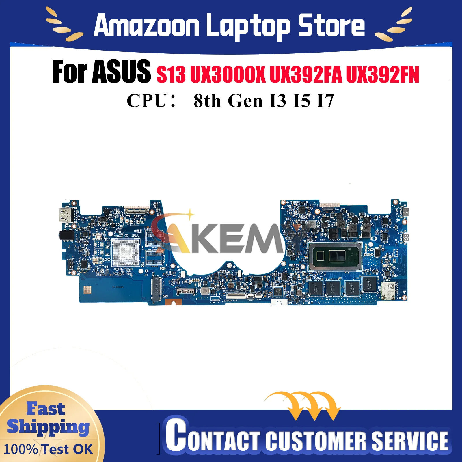 

UX392FA Laptop Motherboard For ASUS ZenBook UX392FN UX392F UX3000X S13 UX392FA Mainboard W/ I3 I5 I7 CPU 100% tests OK fast ship