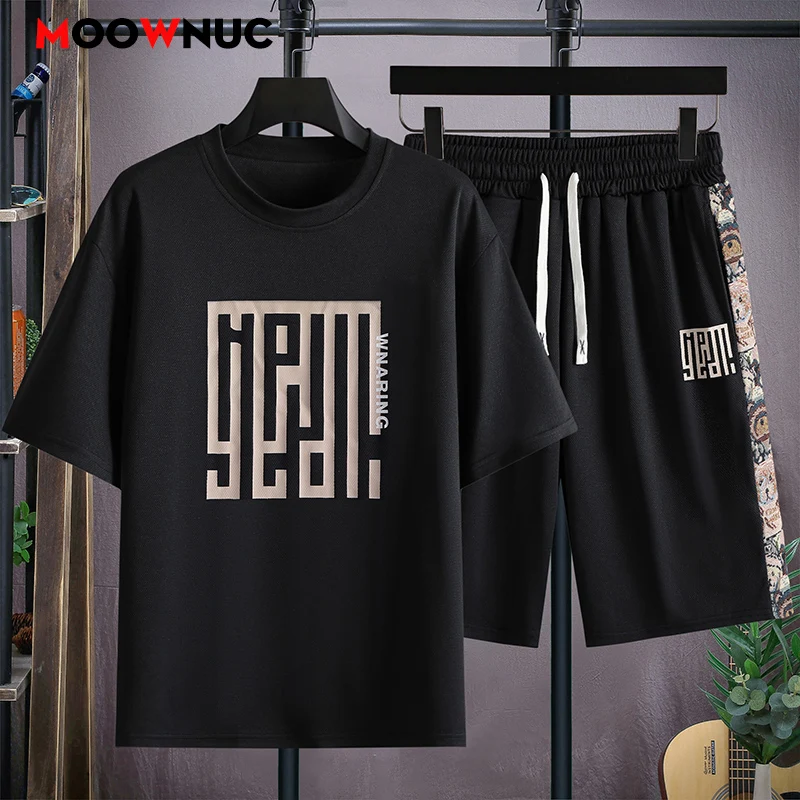 

Men Tracksuit Casual Joggers Sportswear T-shirt and Shorts 2 Piece Sets Hip Hop Running Sports Suit Mens Clothes Summer New