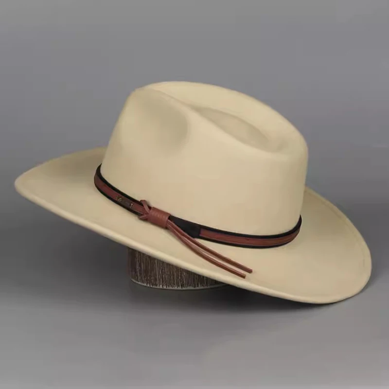 Australian Wool Cowboy Hat with Wide Brim(9cm) , Camel Color Cowgirl Hat Western Hats for Women Men Felt Outback Panama Rancher