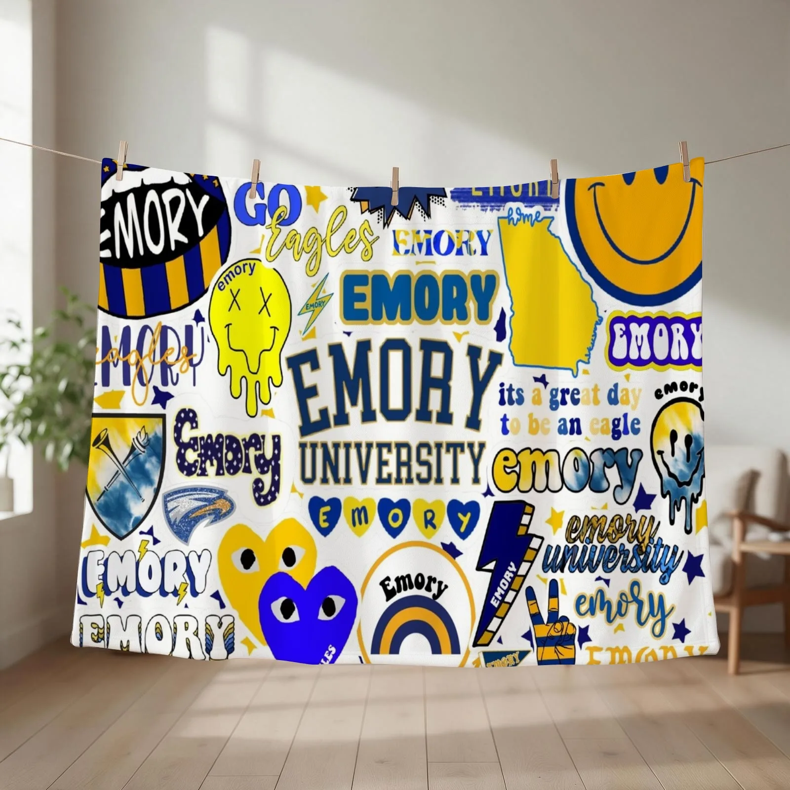 E M O R Y Eagles Collage Design Throw Blanket