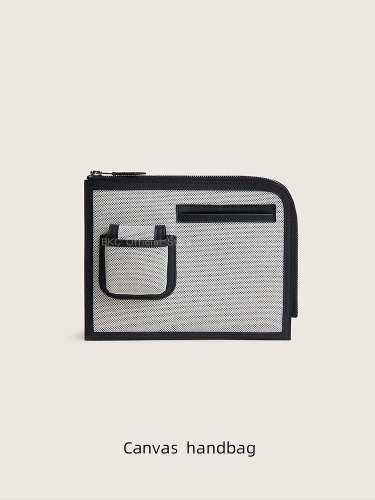 Handmade Canvas Swift Leather Clutch, Wax Thread Saddle Stitch, Multi-Pocket Phone & Earbuds Holder , Travel Clutch