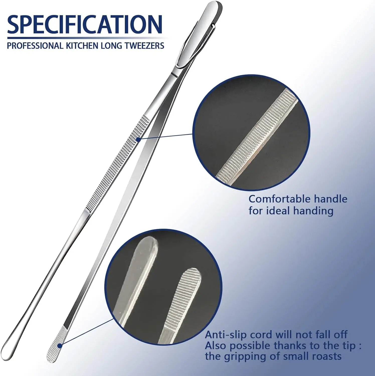 ملقط من الفولاذ المقاوم للصدأ للطبخ ، ملقط طويل ناعم ، ملقاط مطبخ ، 12 بوصة ، 2 روضة