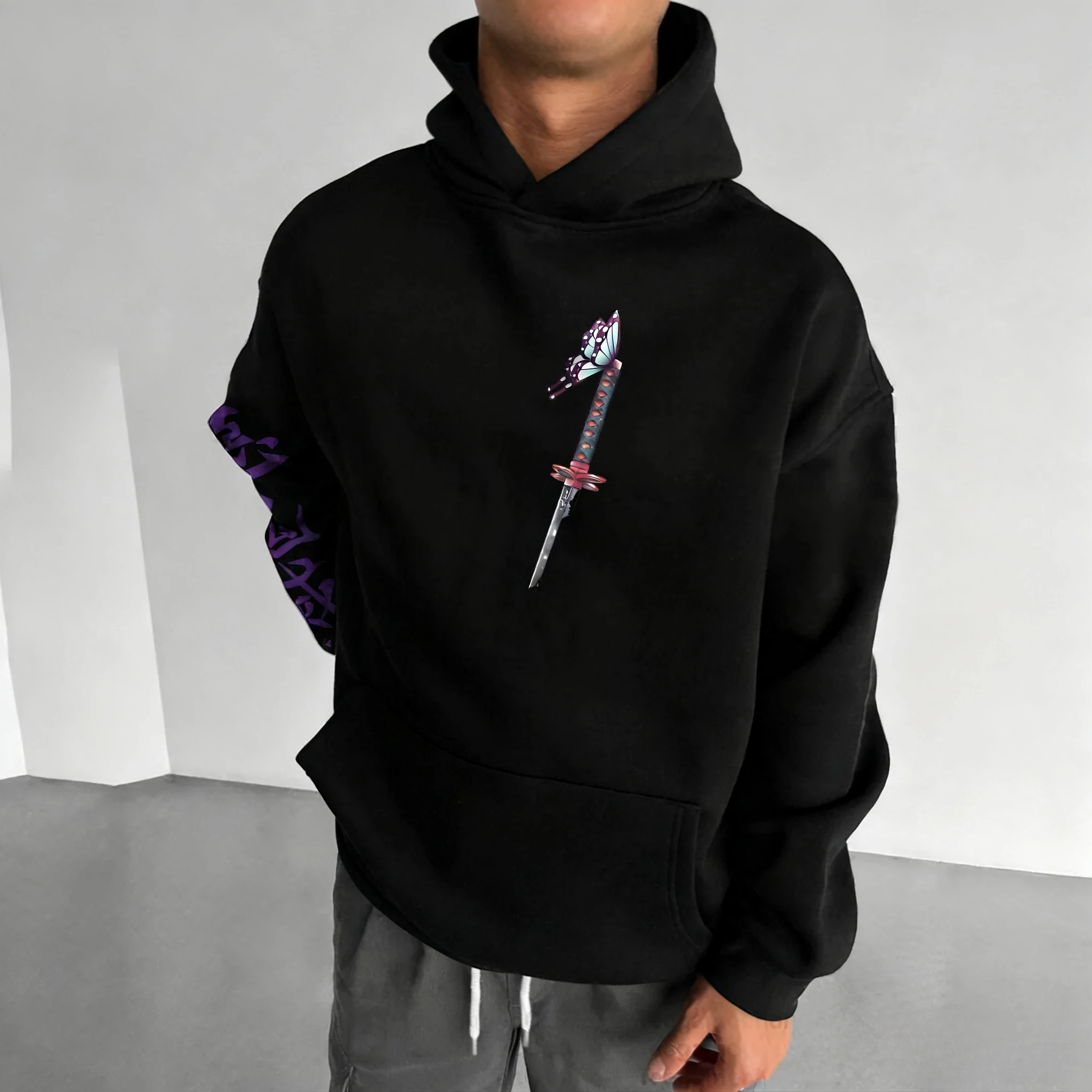 Dämon Slayer Trendy Hoodie Männer der Herbst/Winter Neue Kochou Shinobu Anime Gedruckt Harajuku Plus Größe Casual Lose Eltern kind Top