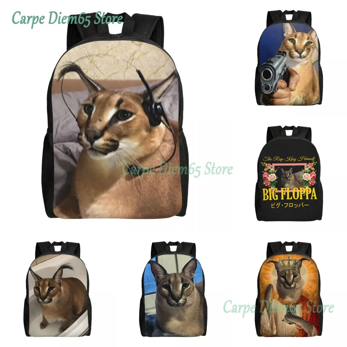 

Big Floppa Backpack for Women Men Waterproof College School Funny Caracal Cat Bag Printing Bookbag