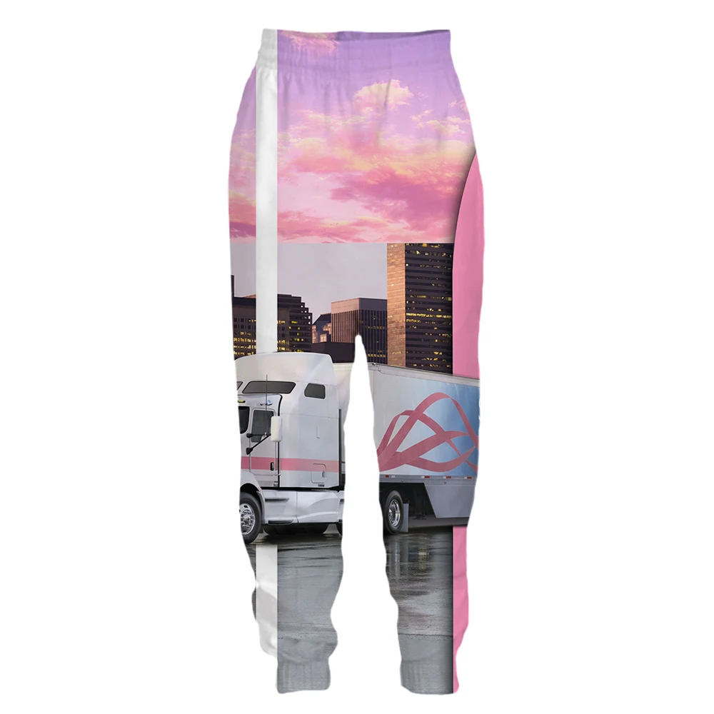 SONSPEE Pink 3D Prined Street Heavy Truck Sweatpants Ladies Building Pattern Long Pants Unisex Comfortable Trousers for Women