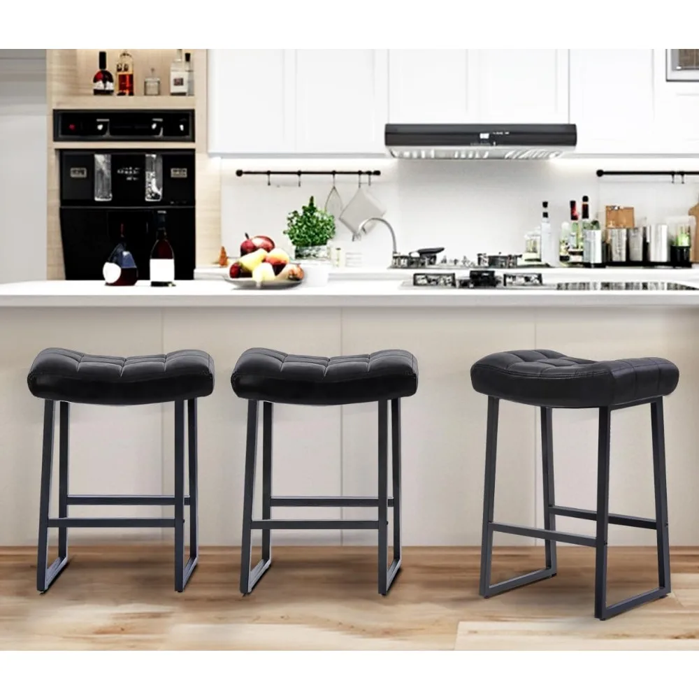 Set mit 3 modernen Barhockern für die Küchentheke, 61 cm hoch, rückenfrei, mit Kunstlederpolsterung für stilvolles Esszimmer