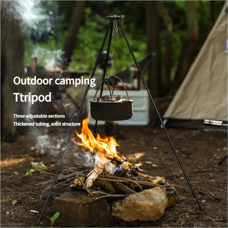 Outdoor Campfire Tripod Hanging Pot Holder Aluminum Alloy Fire Rack Camping Cooking Supplies Self-Driving Touring