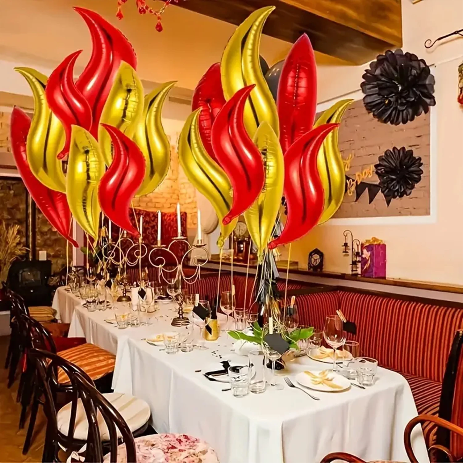 20pcs/set gold and red flame foil balloons - perfect for firefighter themed parties, birthdays, carnivals, and home decor