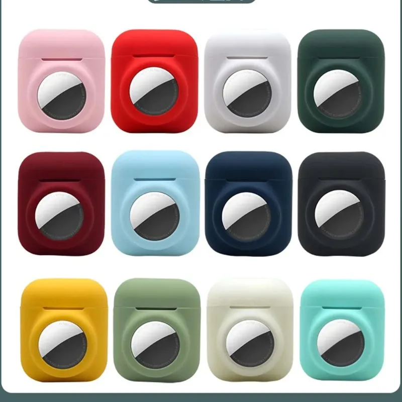 حافظة 2 في 1 لأجهزة airpods 1 2 غطاء airtag من السيليكون الناعم لحامل airpod الملون الملتصق