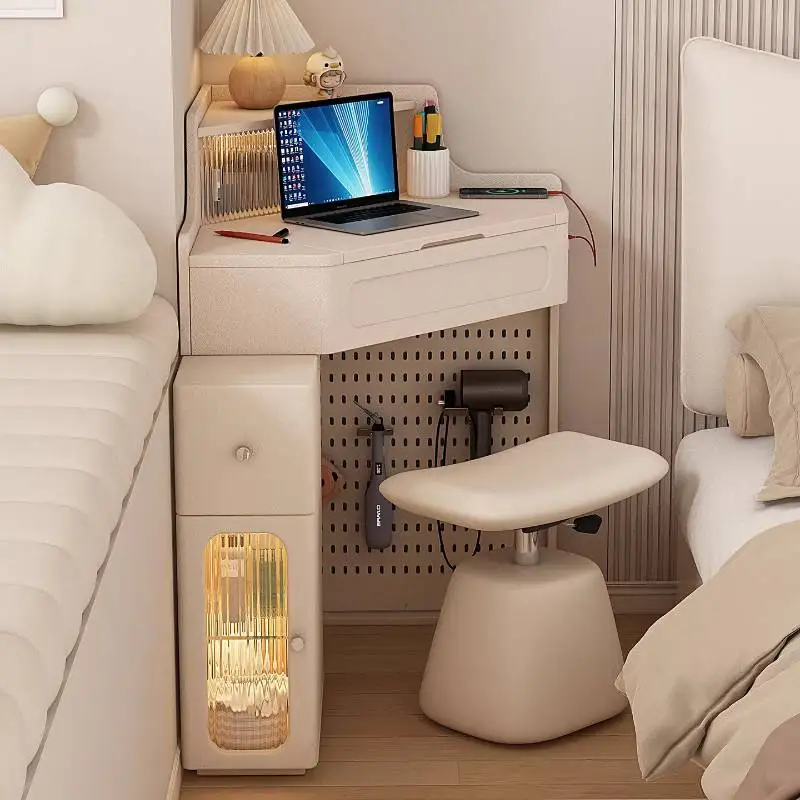 

Natural Nordic Vanity Table Dest French Glossy Corner Cheap Vanity Desk Small Mirror Saving Makeup Tafel Furnitures For Bedroom