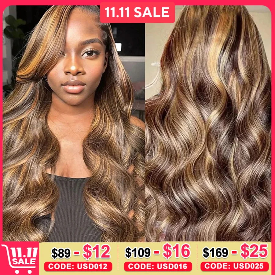 

16 36 Inch 4/27 Highlight Colored Ombre Blonde Body Wave Wig Human Hair Brazilian 13x6 Hd Transparent Lace Frontal Wig for Women