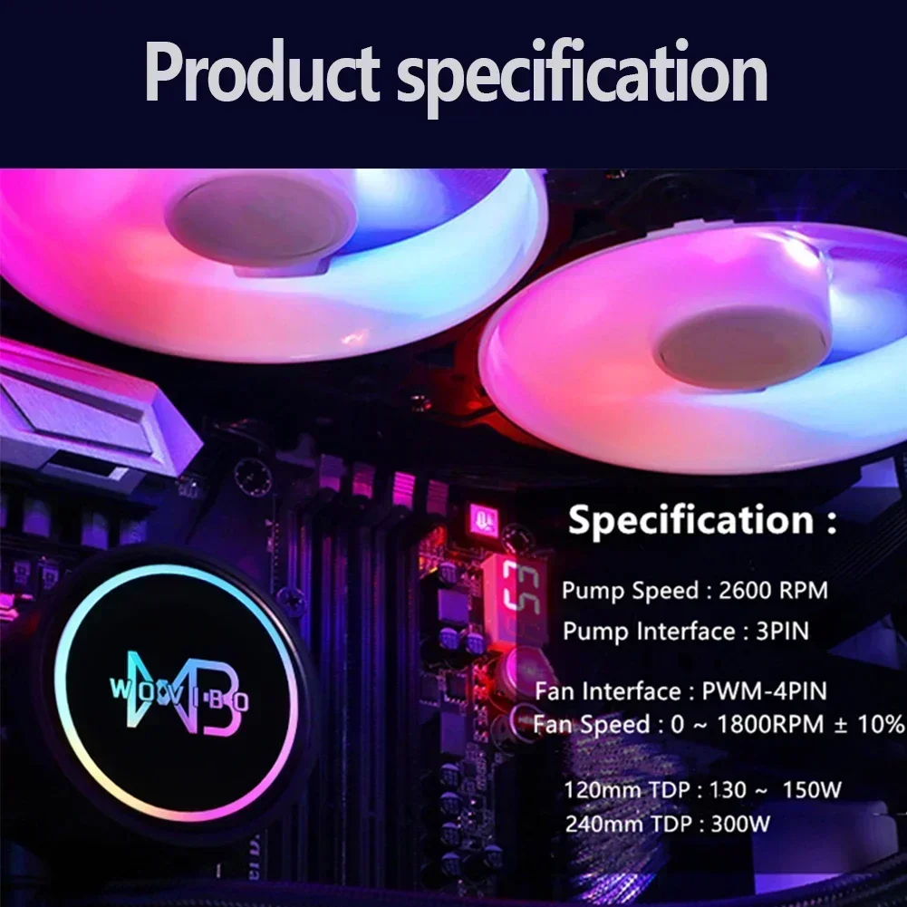 Wovibo Cpu Cooler Liquid Water Cooling Fan Ventilador RGB ARGB do Intel LGA 1150 1151 1155 1200 1700 2011 AMD AM3 AM4 Radiator