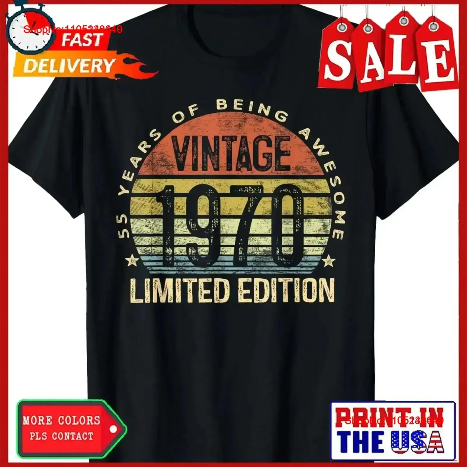 تي شيرت عتيق 1970 إصدار محدود 55 سنة لعيد الميلاد 55th تي شيرت مغسول أوم للارتداء اليومي قابل للتنفس عتيق مغسول #1