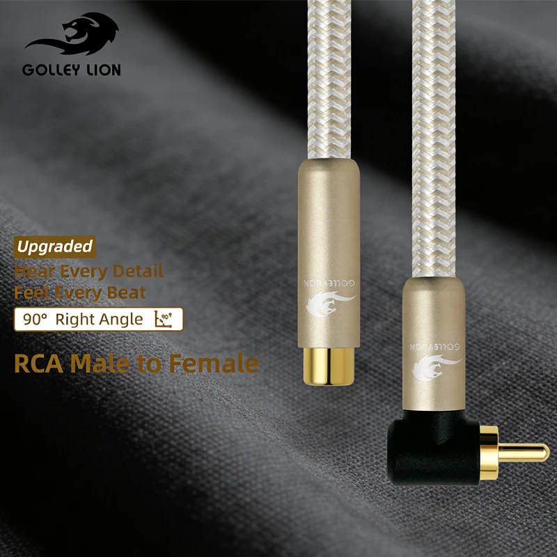 

GOLLEY LION Модернизированный 90° ° Угловой кабель RCA «папа-мама» Прочная передача без потерь с защитой от помех для аудиоприемника CD